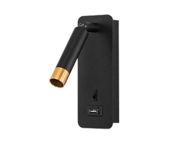 MasterLED Piero G9-es foglalatú + LED-es fekete-arany fali lámpa  USB
csatlakozóval  egy kapcsolóval