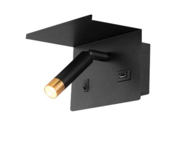 MasterLED Piero G9-es foglalatú + LED-es fekete-arany fali polc lámpa  USB
csatlakozóval