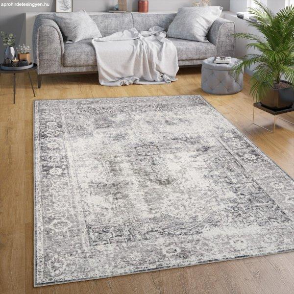 Klasszikus szőnyeg nappaliba bordűrös szürke marokkói mintás 80x150 cm