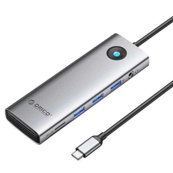 Orico USB-C, HDMI, 3xUSB, SD/TF, audio (szürke) 10 az 1-ben HUB
dokkolóállomás