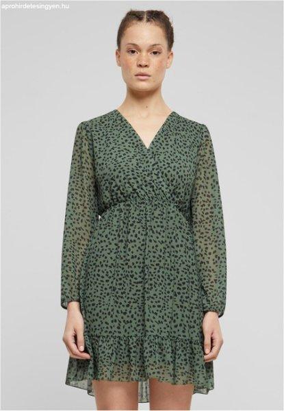 Urban Classics Cloud5ive Damen V-Neck Chiffon Kleid in Wickeloptik mit Leo Print
dark green