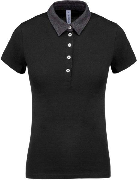 Női galléros jersey póló, kontrasztos gallérral, Kariban KA261, Black/Dark
Grey Heather-XL