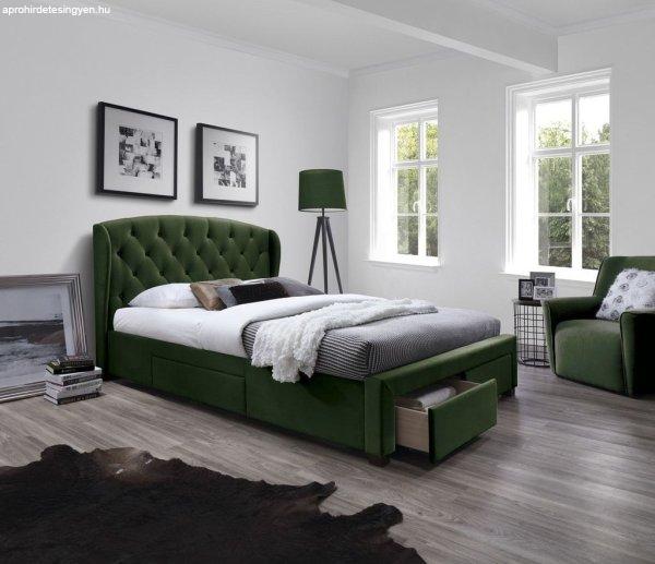 Kétszemélyes ágy, tárolóhellyel, bársonyszövet, steppelt, sötétzöld,
dió, 160 cm - PLUTON - Butopêa