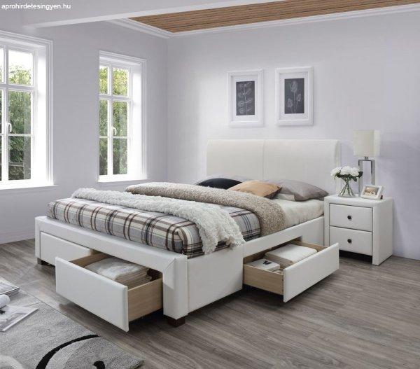 Kétszemélyes ágy, tárolóhellyel, fehér, 160 cm - URANUS - Butopêa