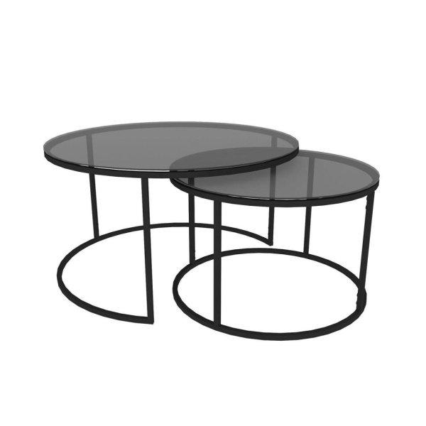 Üveg dohányzóasztal, fekete, két részes, 80 cm - BASTILLE - Butopêa