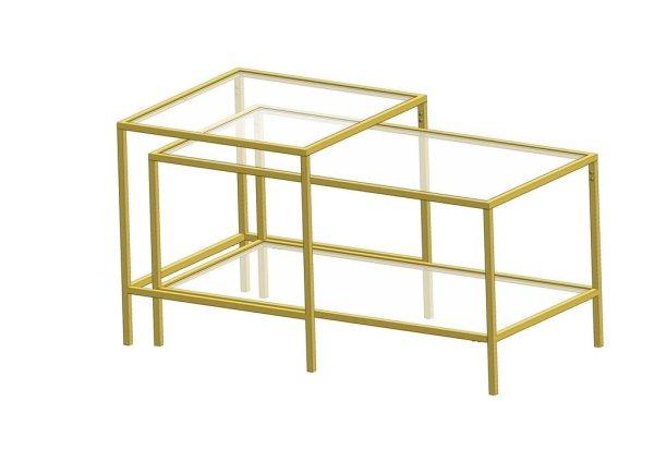 Üveg dohányzóasztal, arany színű , fém kerettel - CLEMENCEAU - Butopêa