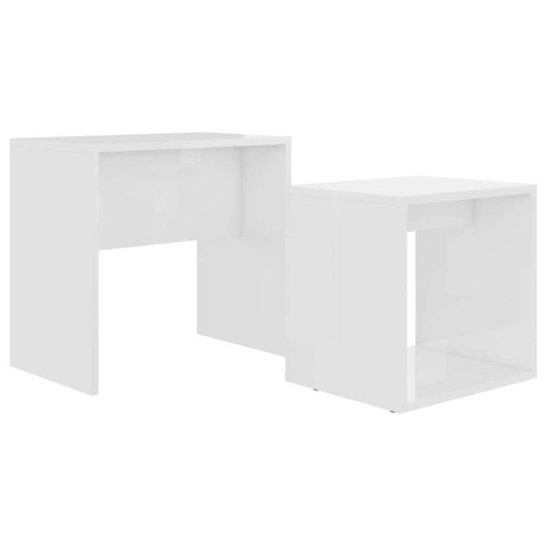 Magasfényű fehér forgácslap dohányzóasztal szett 48x30x45 cm
