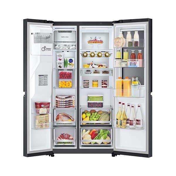 LG GSXV90MCDE Side by side hűtőszekrény, 635l, M: 179 cm, InstaView™, Craft
Ice™, DoorCooling+™, Total NoFrost, E energiaosztály, Fekete