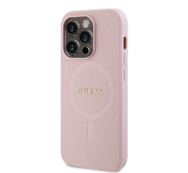 Guess Saffiano MagSafe iPhone 15 Pro hátlap tok, rózsaszín