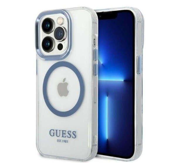 Guess Metal Outline Magsafe iPhone 14 Pro hátlap tok, kék