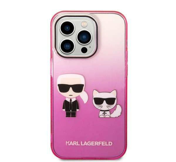 Karl Lagerfeld Gradient Ikonik Karl & Choupette iPhone 14 Pro hátlap tok,
rózsaszín