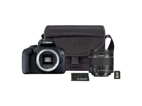 Canon EOS 2000D Digitális fényképezőgép + EF-S 18-55 IS II + SB130 + 16GB
kártya - Fekete
