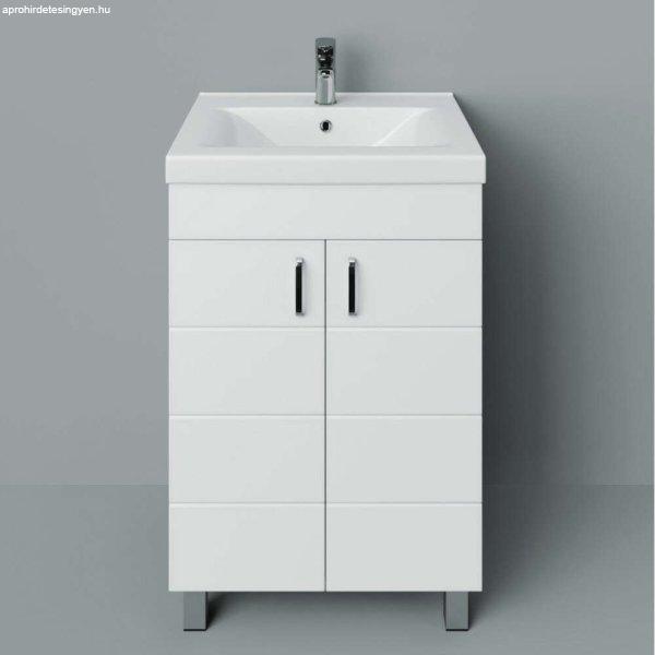 HD HÉRA 55 cm széles álló fürdőszobai mosdószekrény, fényes fehér,
króm kiegészítőkkel, 2 soft close ajtóval, szögletes kerámia mosdóval