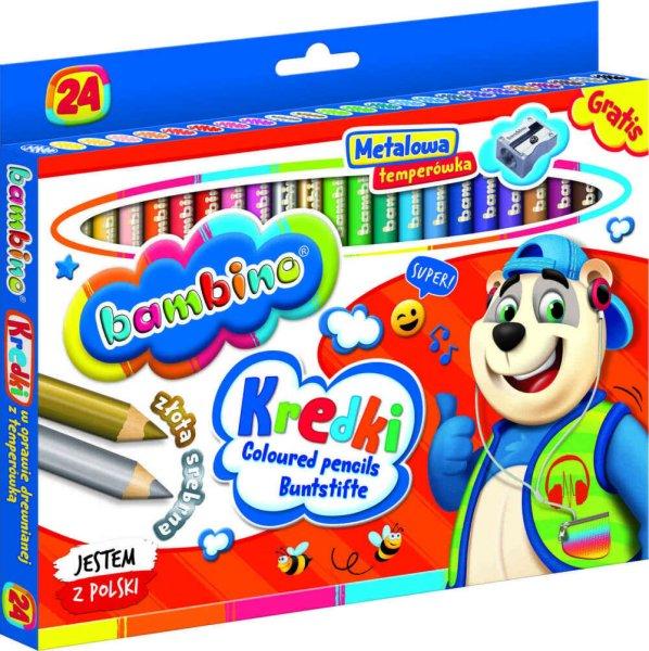 Bambino Metal Pencils 24db-os színes ceruza készlet hegyezővel, Többszínű