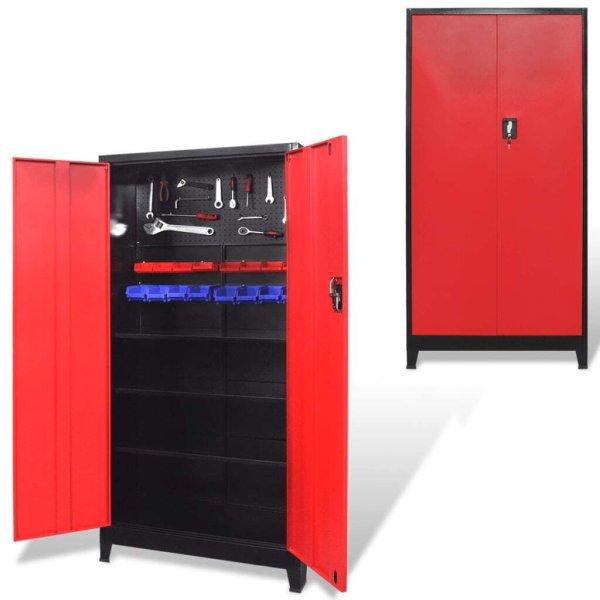 vidaXL fekete és piros 2 ajtós acél szerszámos szekrény 90x40x180 cm