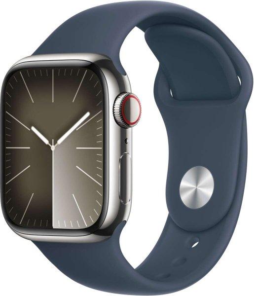 Apple Watch Series 9 GPS + Cellular (41mm) Okosóra - Ezüstszínű Rozsdamentes
Acél tok Viharkék Sportszíjjal (S/M)