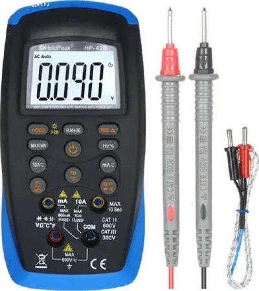 HOLDPEAK 42B Digitális multiméter, VAC, VDC, áramerősség, dióda,
ellenállás, hőmérséklet, LCD.