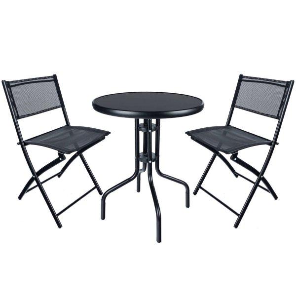 Sersimo Oneiro kerti bútor szett, 2 összecsukható szék, 1 asztal, fekete