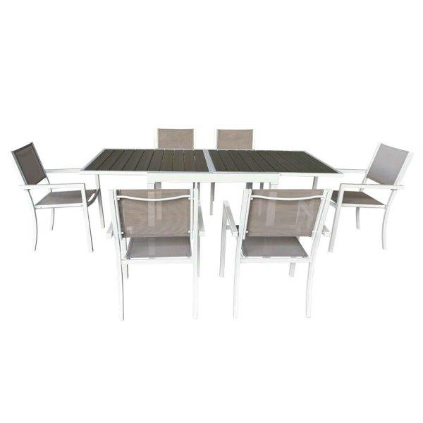 Kerti kihúzható asztal, fehér acél/szürke, DORIO