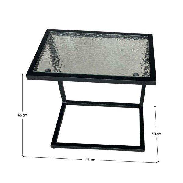 Kerti asztalka, fekete acél/edzett üveg, SELKO