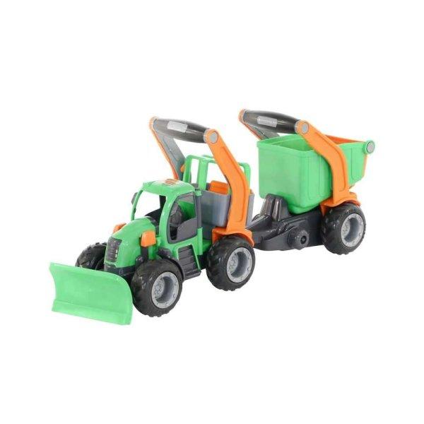 Polesie traktor - GripTrac, ekével és utánfutóval, 51 x 14 x 20 cm