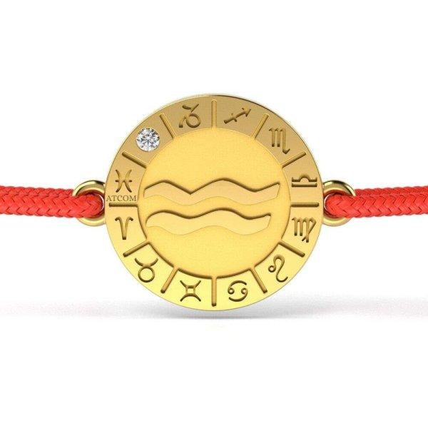 Sárga arany karkötő piros szál Aquarius modellel