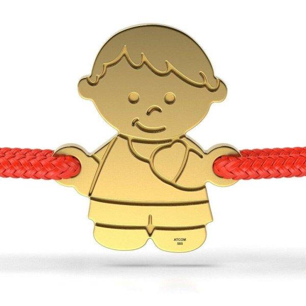 Sárga arany karkötő piros zsinórral gravírozott Fiú modell
