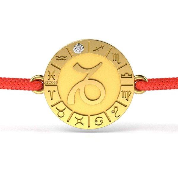 Sárga arany karkötő piros zsinórral Capricornus modell