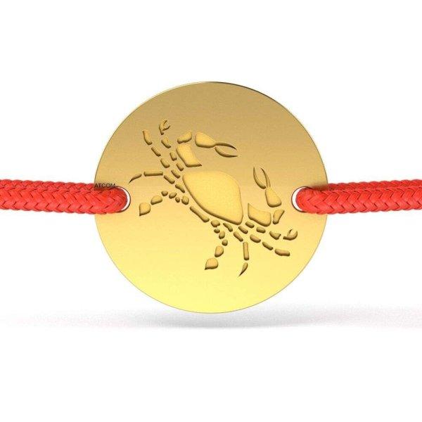 Sárga arany karkötő piros zsinórral Rák modell