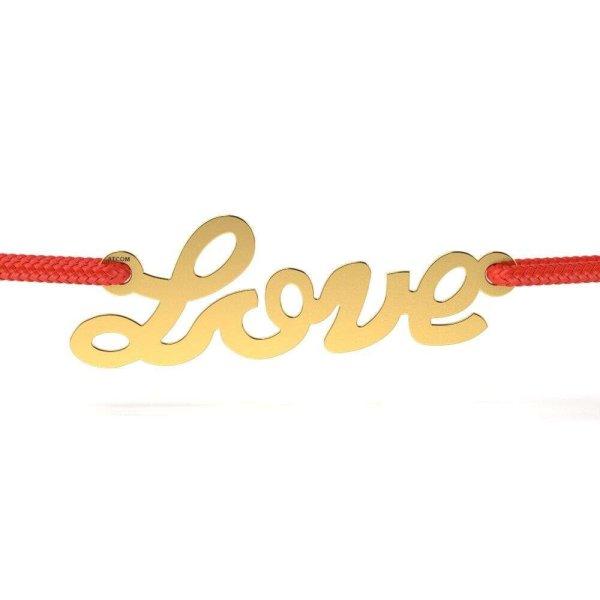 Sárgaarany karkötő piros zsinórral True Love modell