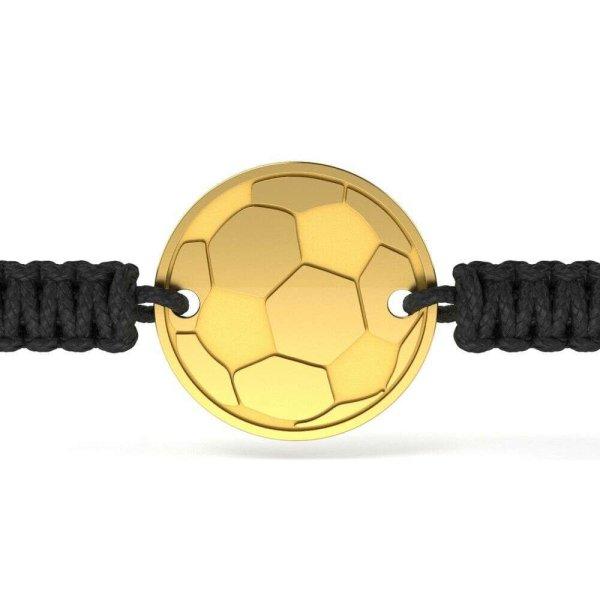 Sárga arany karkötő fekete zsinóros focilabda mintával