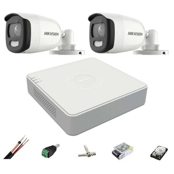 CCTV rendszer Hikvision 2 kamerák 5MP 2.8mm ColorVU, fehér fény 20m, 4
csatornás DVR, tartozékok, merevlemez 1TB