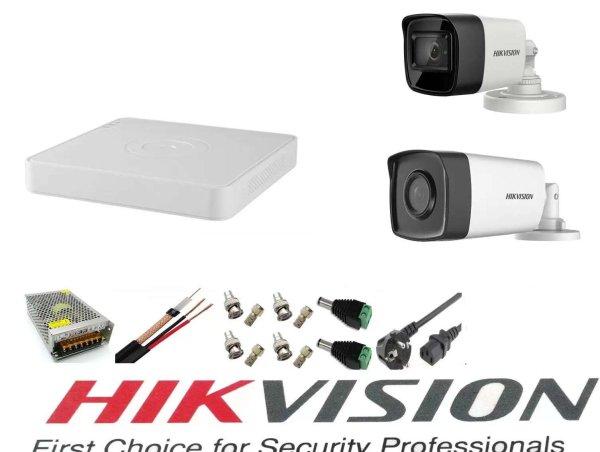 Videó felügyeleti rendszer Hikvision 2 kamerák 5MP Turbo HD, IR80m és IR40m,
4 csatornás Hikvision DVR, teljes tartozékok