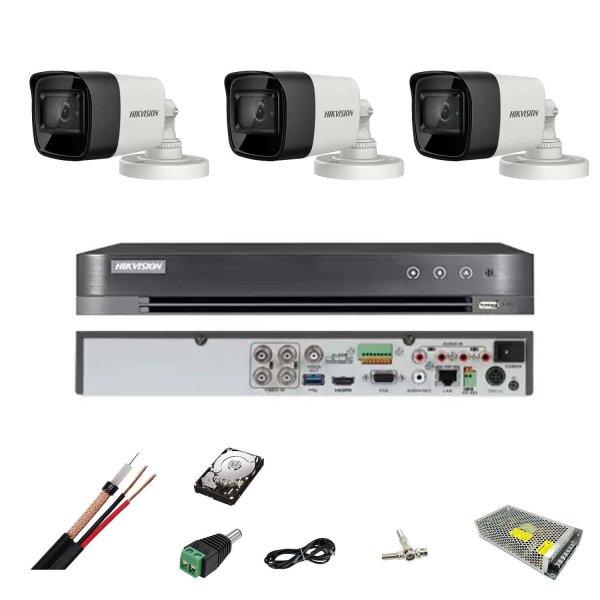 Teljes Hikvision Turbo HD CCTV rendszer, 4K vagy 8,3 MP felvétel, 3 kültéri
kamerával és IR 30 m-rel