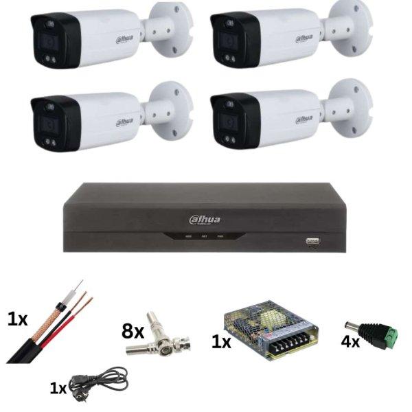 Dahua felügyeleti rendszer 4 kamerával ColorVu 8MP, Color Light 40M, Lens
3.6mm, Strobe riasztás, 4 csatornás 4k DVR, tartozékok