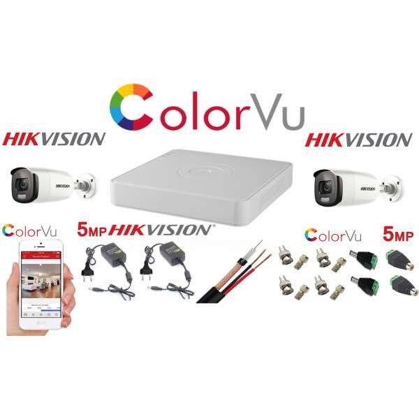 Professzionális CCTV rendszer Hikvision Color Vu 2 kamerák 5MP IR40m, 4
csatornás DVR, teljes tartozékok