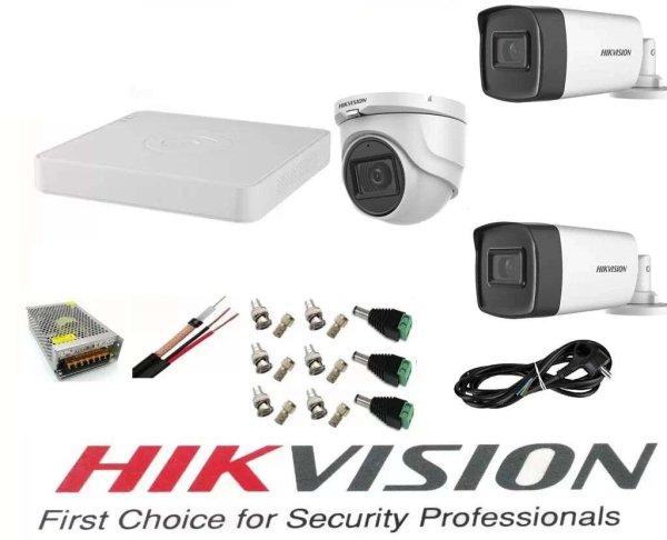 Hikvision professzionális videomegfigyelő rendszer: 3 db 5 MP-es kamera, 2
kültéri Turbo HD IR 40 M és 1 beltéri IR 20 m teljes tartozékokkal