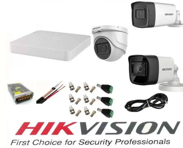 Hikvision videomegfigyelő rendszer 3 db 5 MP-es kamera, 2 külső Turbo HD IR
80 M és IR 40 M és 1 beltéri IR 20 m teljes tartozékokkal