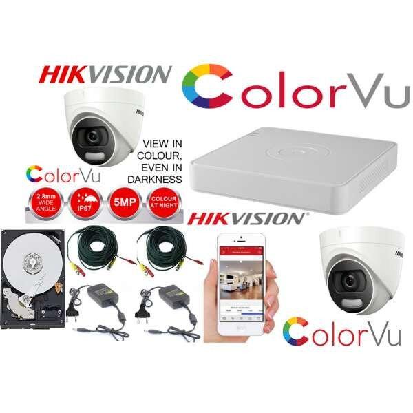 Professzionális felügyeleti készlet Hikvision Color Vu 2 kamerák 5MP IR20m,
4 csatornás DVR, teljes tartozékok HDD-vel