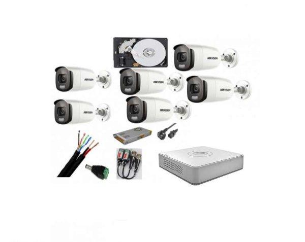 Felügyeleti rendszer 6 kamera Hikvision 2mp Color Vu IR 40m (éjszakai
színes), 8 csatornás DVR, tartozékok