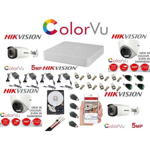 Professzionális vegyes felügyeleti készlet Hikvision Color Vu 4 kamerák 5MP
IR40m és IR20m, teljes tartozékok és HDD 1TB