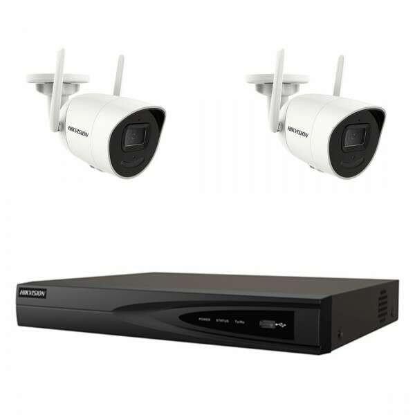 Vezeték nélküli CCTV rendszer 2 Hikvision 4MP kamerával, 30m IR, 2.8mm
objektív, 4 csatornás NVR