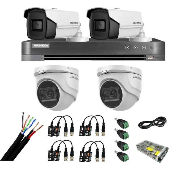 4 kamerás vegyes felügyeleti rendszer: 2 beltéri kamera 8MP IR 30m, 2
kültéri kamera 4 az 1-ben, 8MP, IR 80m, 4 csatornás DVR 4K 8MP,
kiegészítők