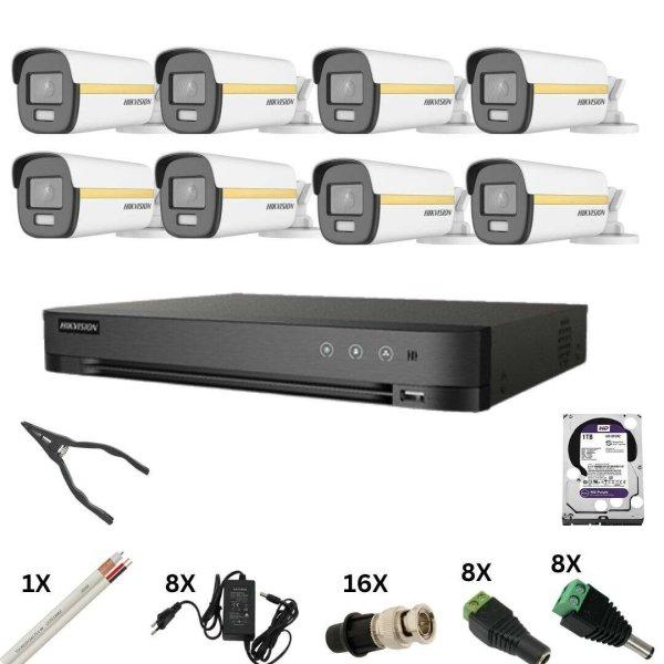 Hikvision megfigyelő készlet 8 Poc kamerával, ColorVu 8 megapixeles, Lumina
Color 40m, DVR 8 csatornás 8 megapixeles, kemény, tartozékok