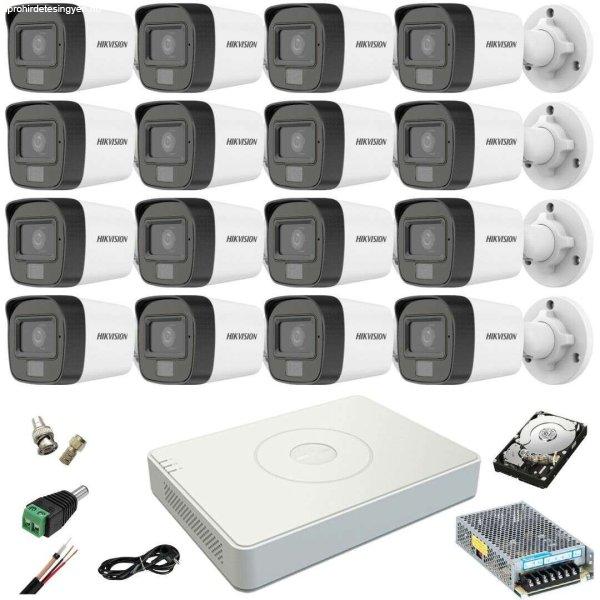 CCTV rendszer: Hikvision: 16 kamera, 2MP, Dual Light, IR, 25m, WL, 20m DVR, 4MP
a mellékelt tartozékokkal, HDD, 4TB