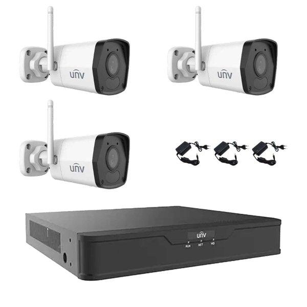 CCTV rendszer 3 Wi-Fi IP kamerák 2MP UNV, Smart IR 30m, 2.8mm, mikrofon, NVR 4
csatornás 4K, tartozékok