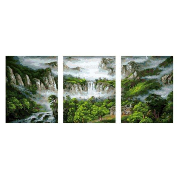 Vízesés a hegyekben - Számfestő készlet, többrészes, kerettel (50x120 cm)