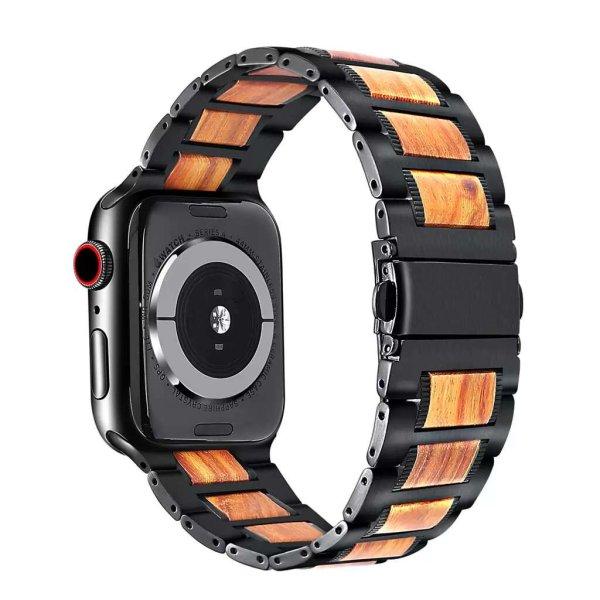 XPRO Apple Watch rozsdamentes acél fa berakással szíj Fekete / Barna
42mm/44mm/45mm/49mm (128065)