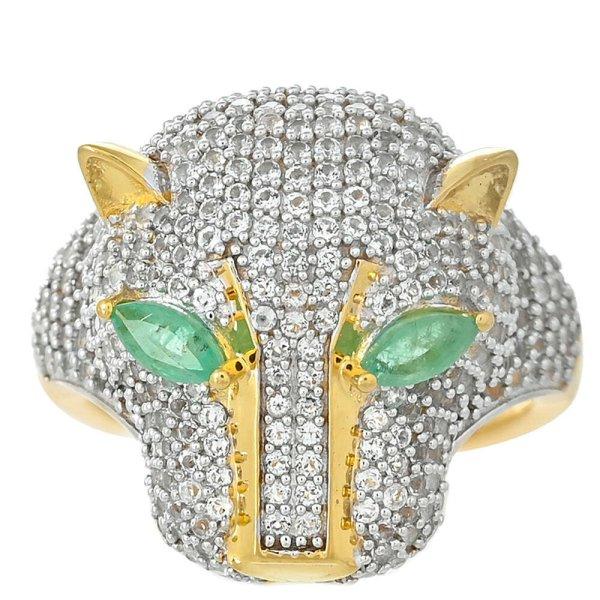 Arannyal Bevont Ezüst Gyűrű Brazil Smaragddal és Fehér Topázzal, Méret:
59-58