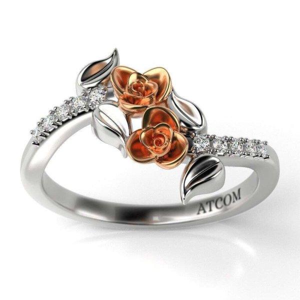 Eljegyzési gyűrű fehérarany rózsa aranyból, Rosalina modell